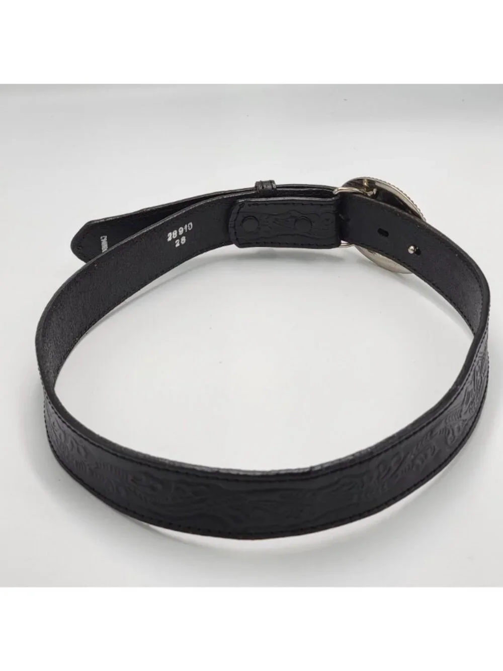 VTG Western Cowboy  Youth 3D Genuine Leather Black Belt With Silver & Gold Longh